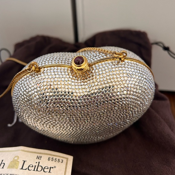 Judith Lieber Swarovski crystal gold heart Minaudiere evening bag - Picture 3 of 10